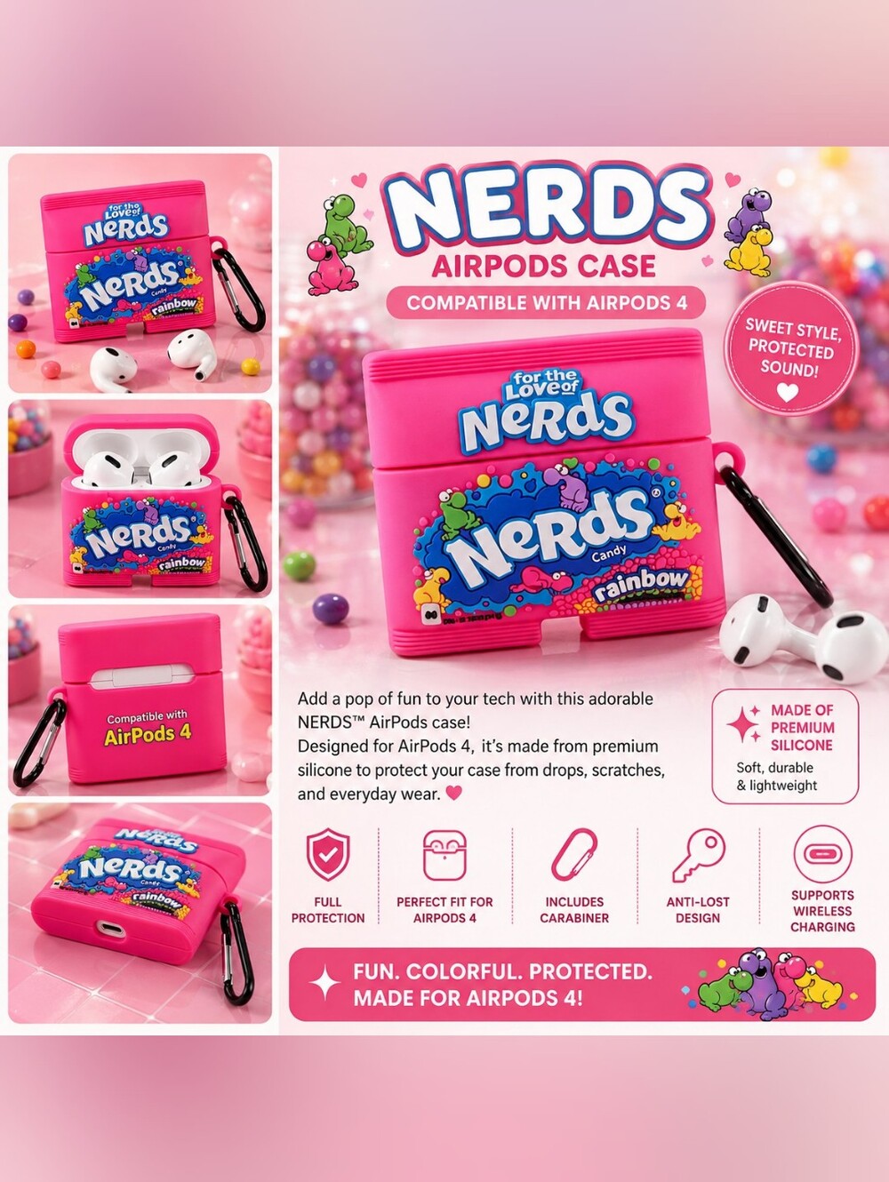 NERDS PINK RAINBOW COMPATIBLE WITH AIRPODS 4 CASE